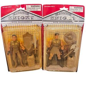 Gladiator Knight Action Figures with Accessories  Medieval Vintage Set of 2 NOS